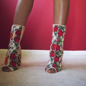 Open Toe Floral Bootie